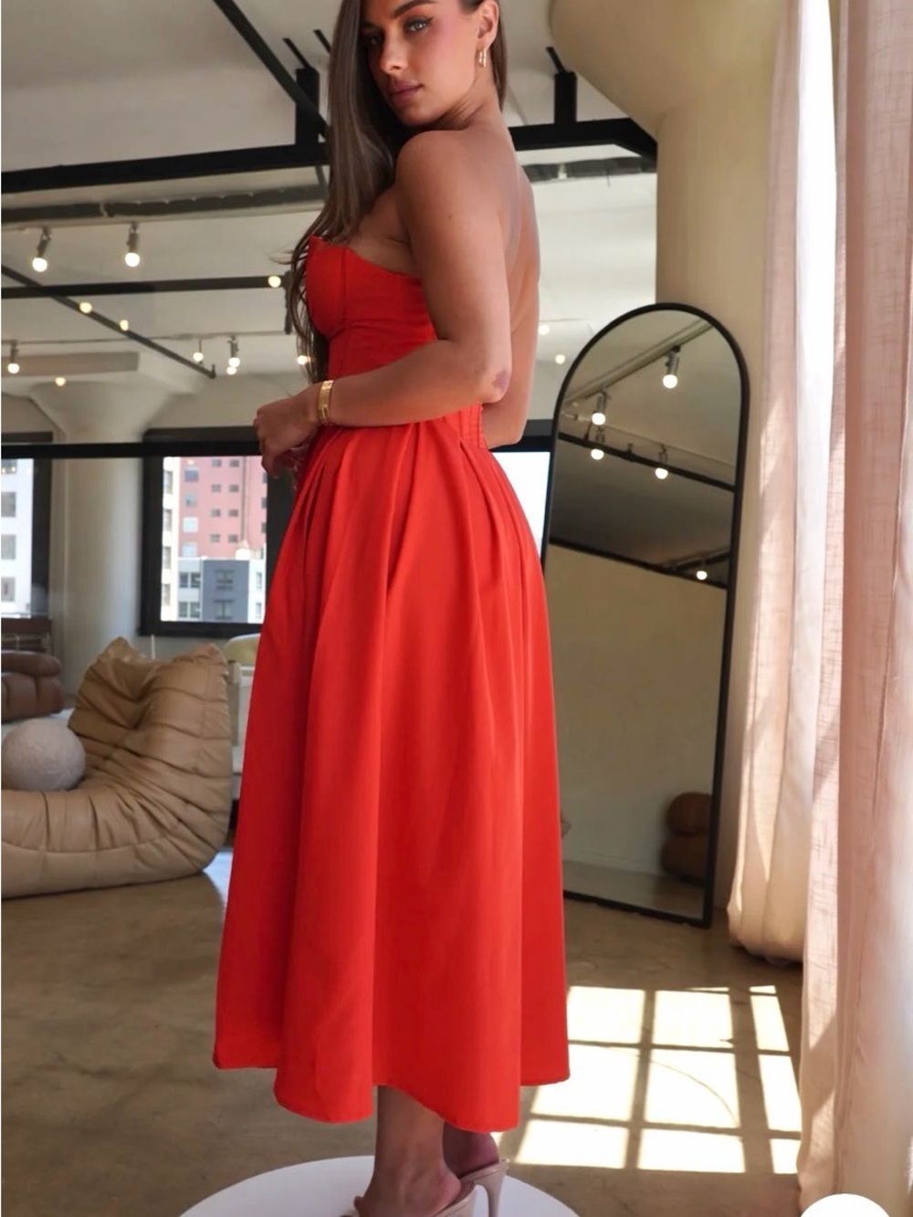 TOXIC ENVY Charlotte Strapless Midi Dress Red Sweetheart Bodice XL NWT - Picture 4 of 12